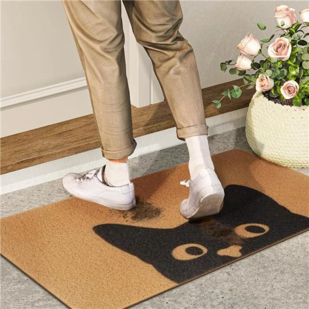 Door Mat Outdoor Indoor Welcome Mats, Cute Cat Front Doormat, Non Slip Rugs